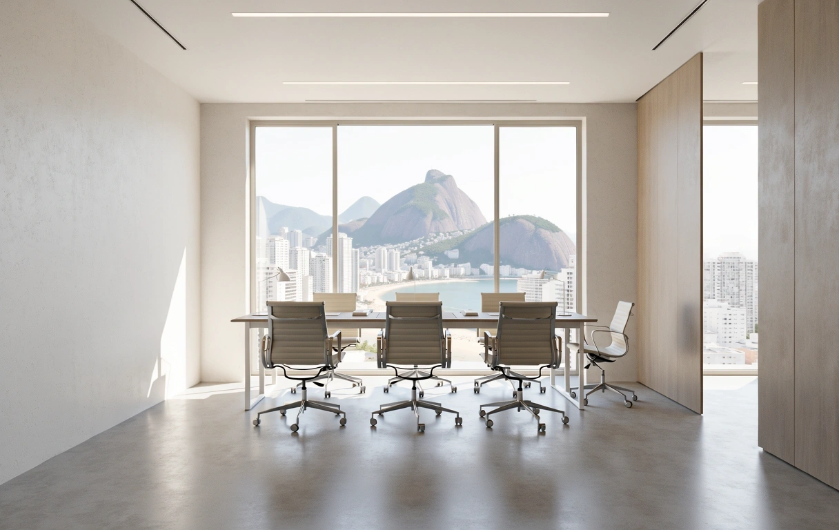 Interior minimalista do escritório Luciado Digital